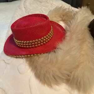 Red and Gold studded vintage RARE Women's Hat WESTERN VIBES VALENTINES DAY